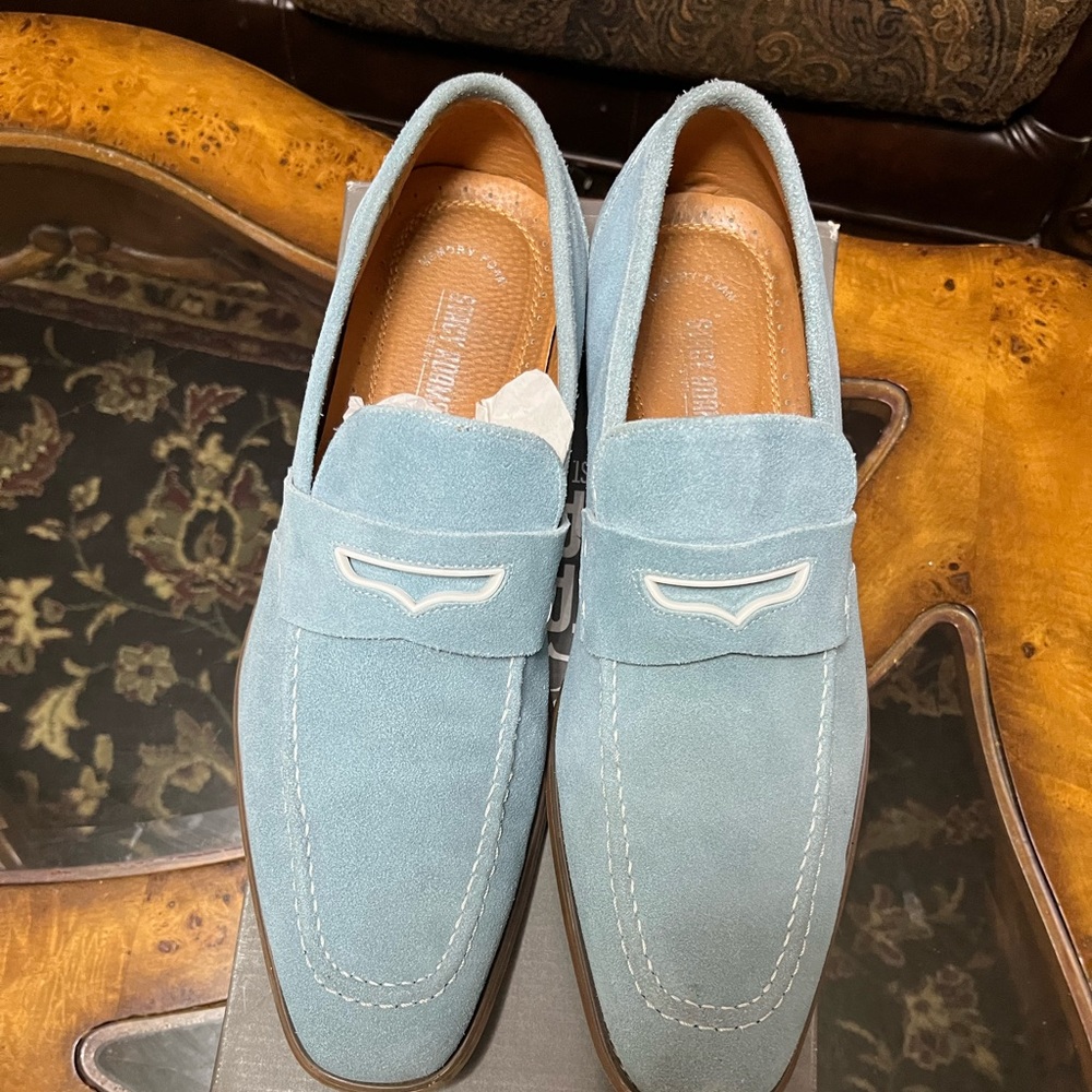 Light blue suede Stacy Adams loafers